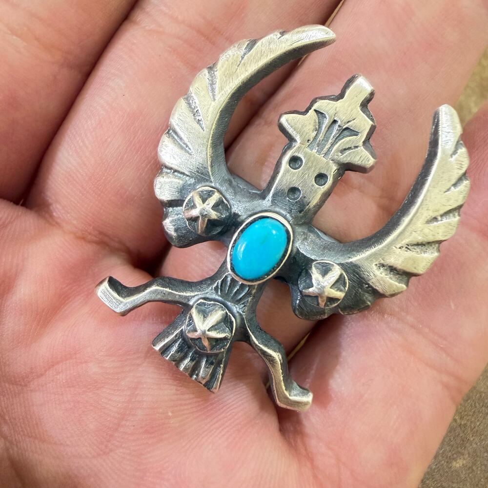 Sterling Silver and Turquoise Knife Wing Ring Size 10 Chimney Butte
